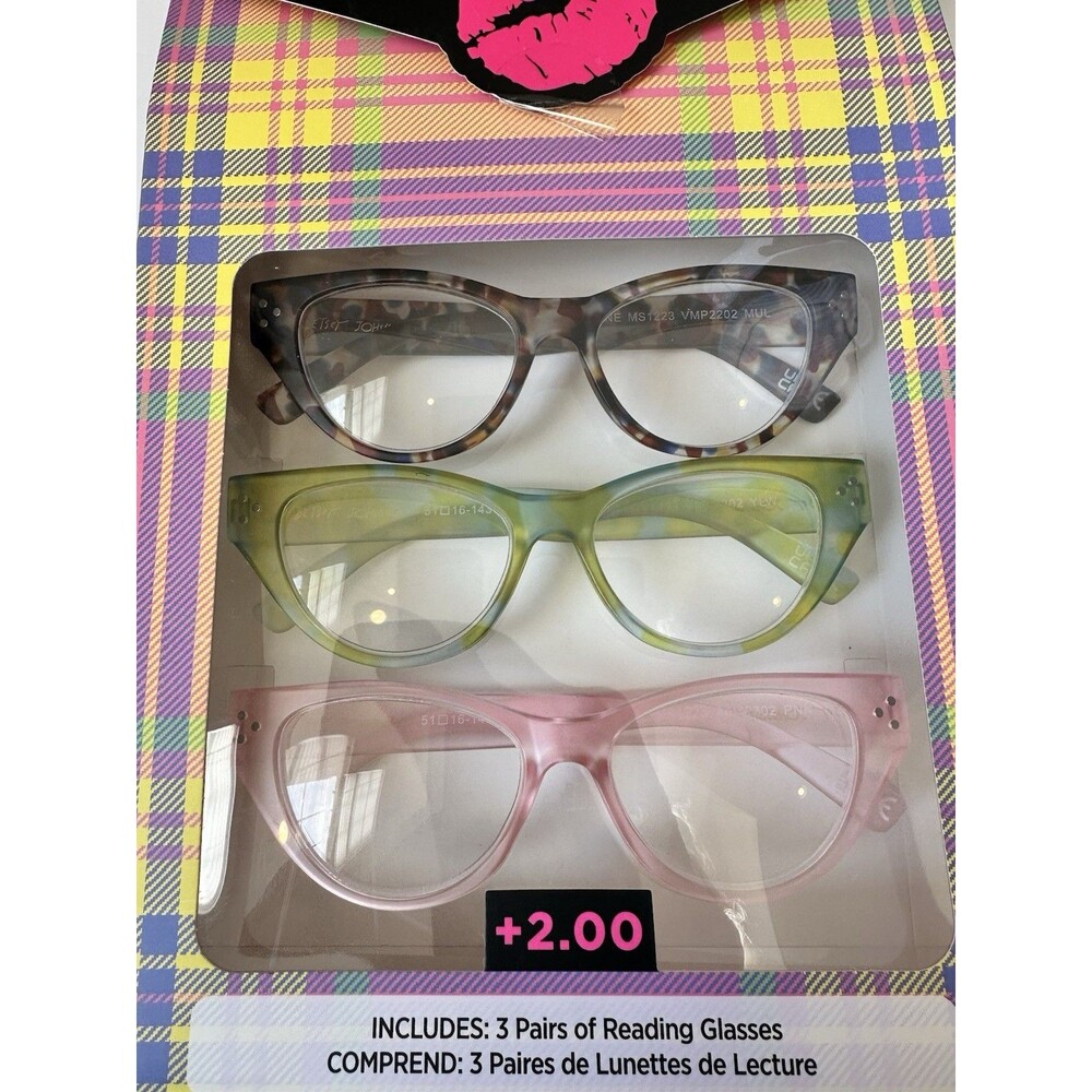 Betsey Johnson Reading Glasses +2.00 Lot | 6 Pairs | 2 Sets of 3 | Cat Eye | New - Picture 2 of 4